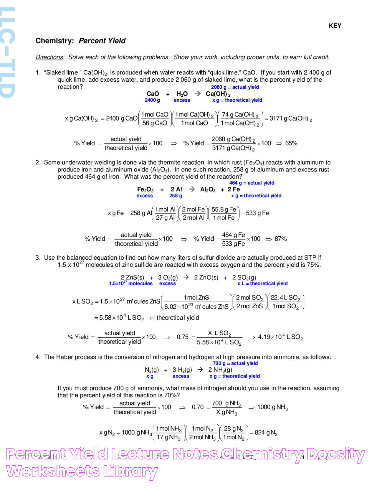 Percent Yield Lecture notes Chemistry Docsity Worksheets Library