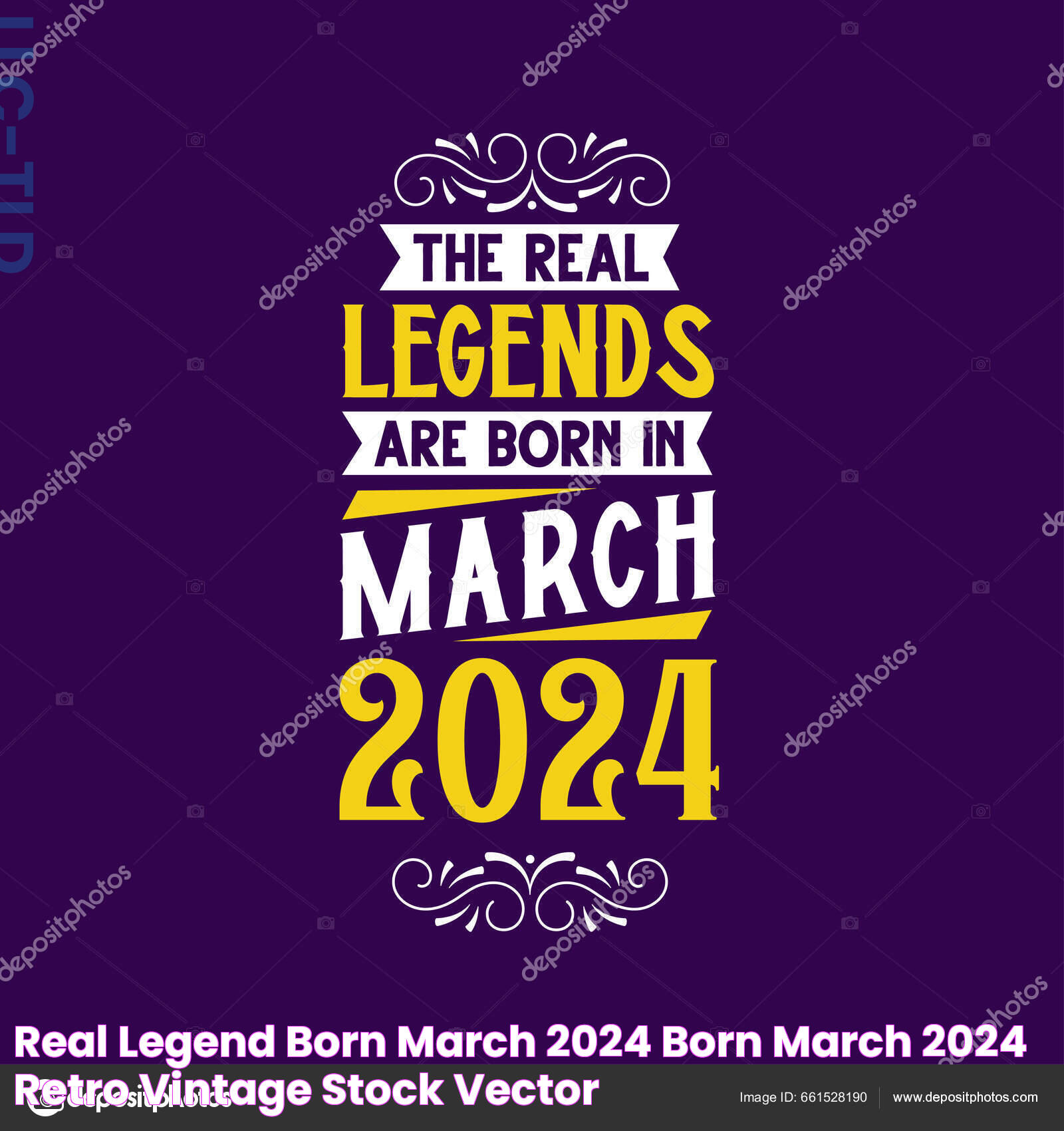 Real Legend Born March 2024 Born March 2024 Retro Vintage Stock Vector