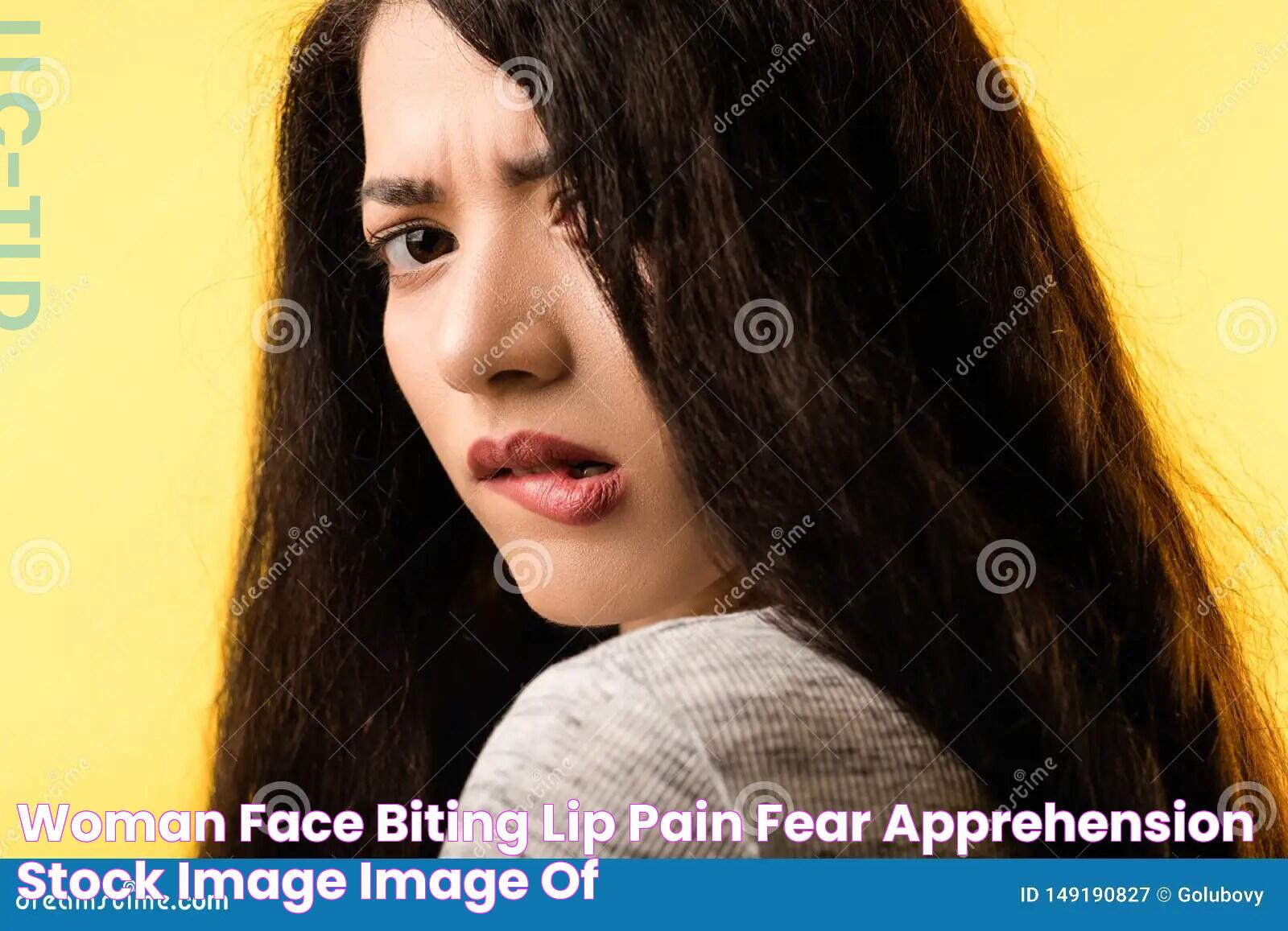 Woman Face Biting Lip Pain Fear Apprehension Stock Image Image of