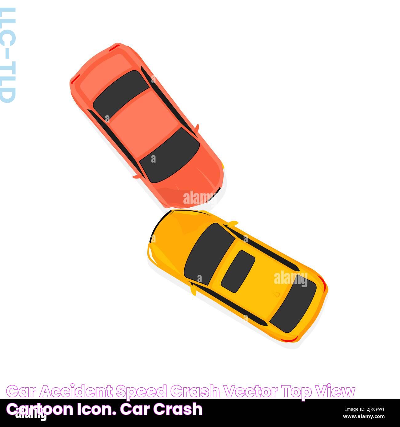 Car accident speed crash vector top view cartoon icon. Car crash