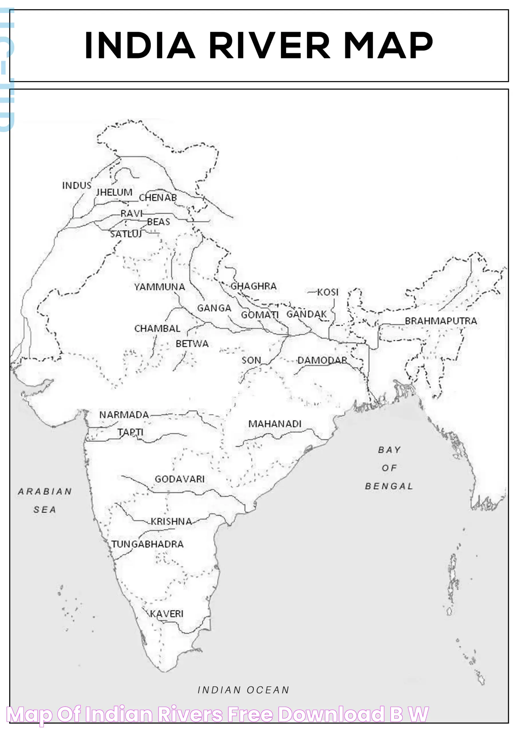 Map of Indian Rivers Free Download (B&W)