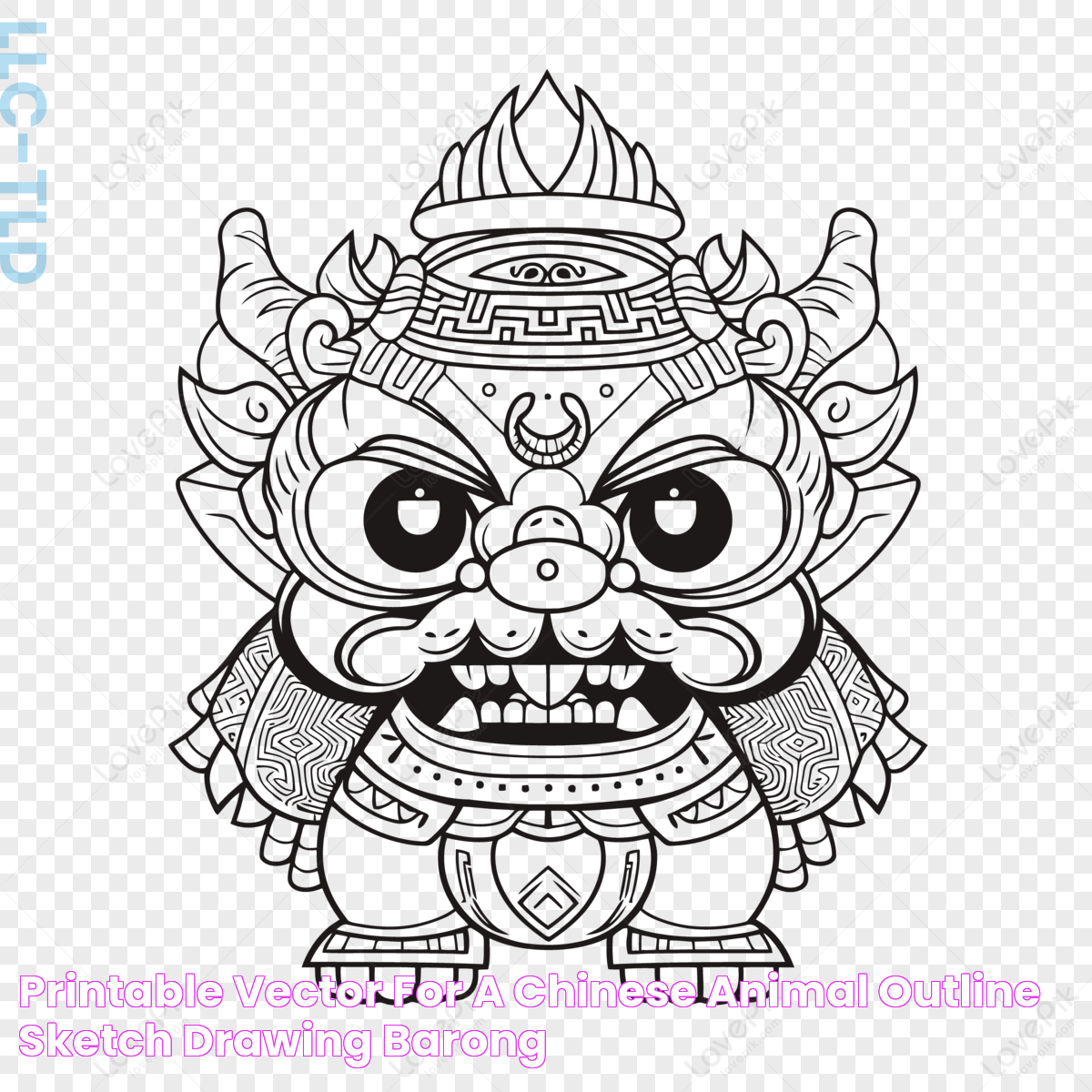 Printable Vector For A Chinese Animal Outline Sketch Drawing,barong