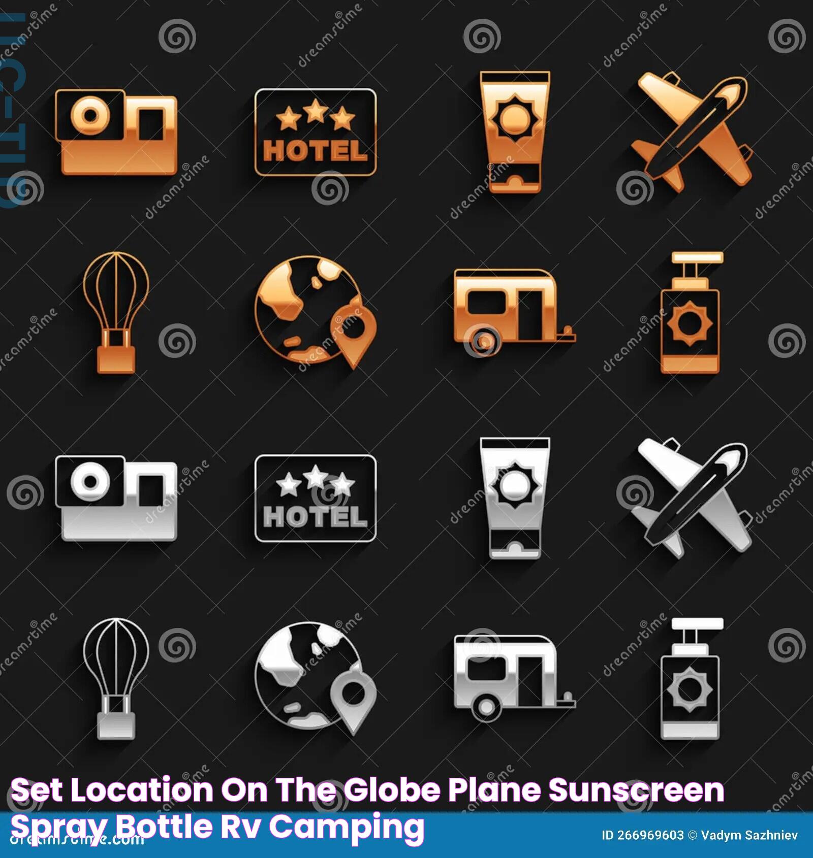 Set Location on the Globe, Plane, Sunscreen Spray Bottle, Rv Camping