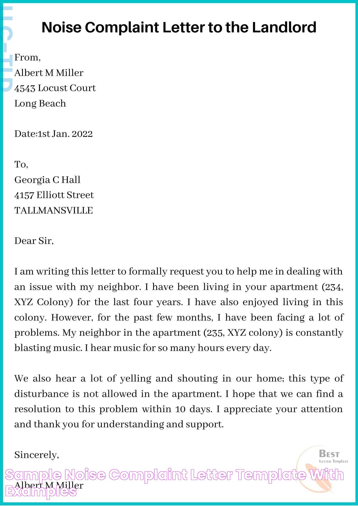 Sample Noise Complaint Letter Template with Examples