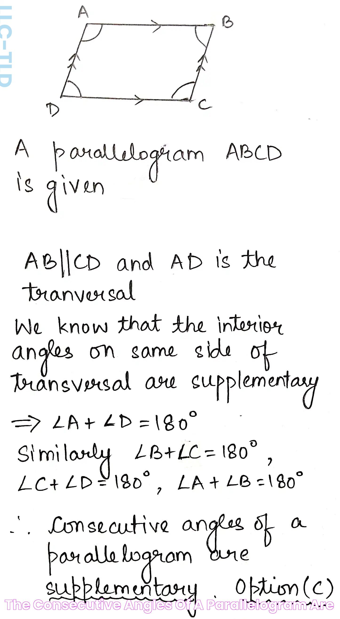 The consecutive angles of a parallelogram are