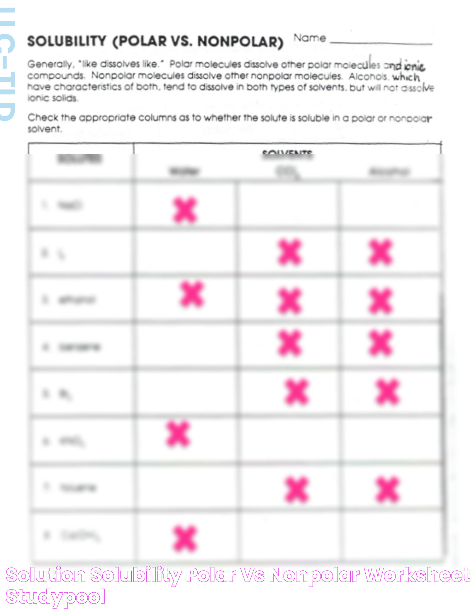 SOLUTION Solubility polar vs nonpolar worksheet Studypool