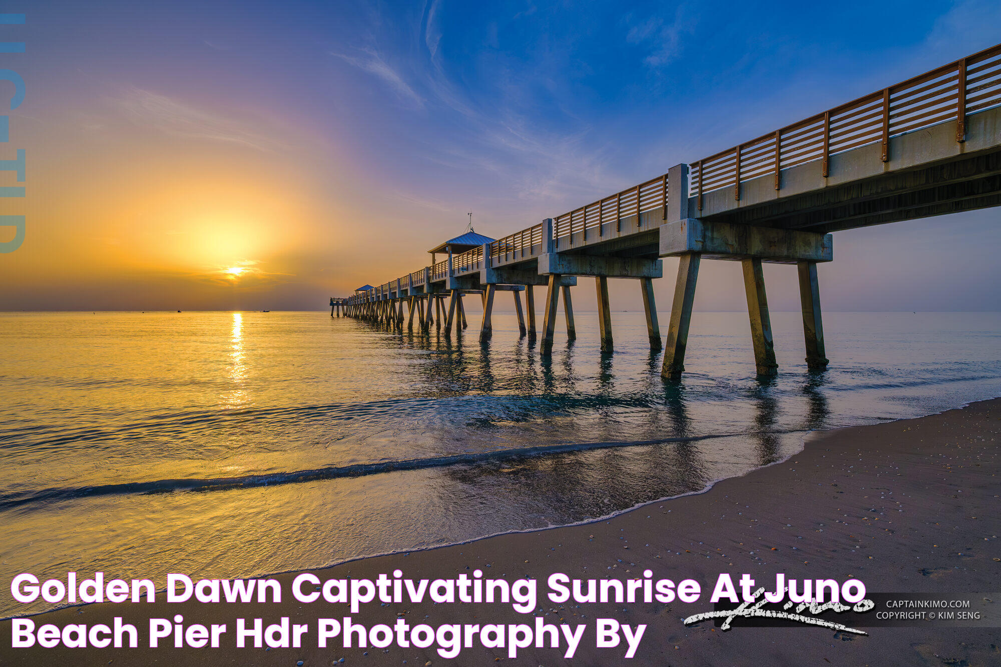 Golden Dawn Captivating Sunrise at Juno Beach Pier HDR Photography by