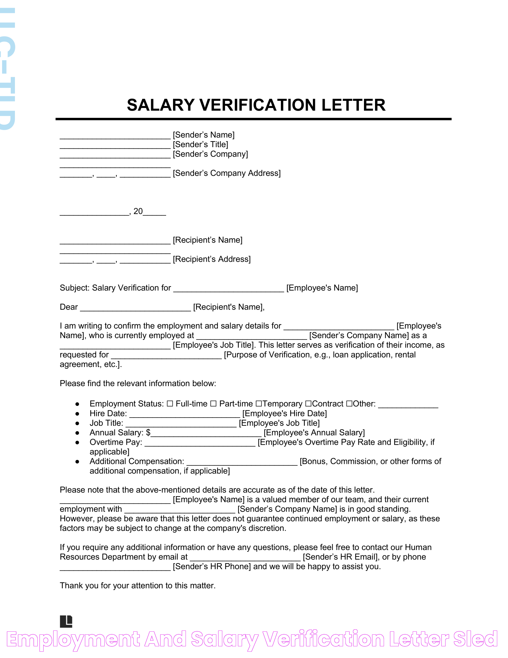 Employment And Salary Verification Letter Sled