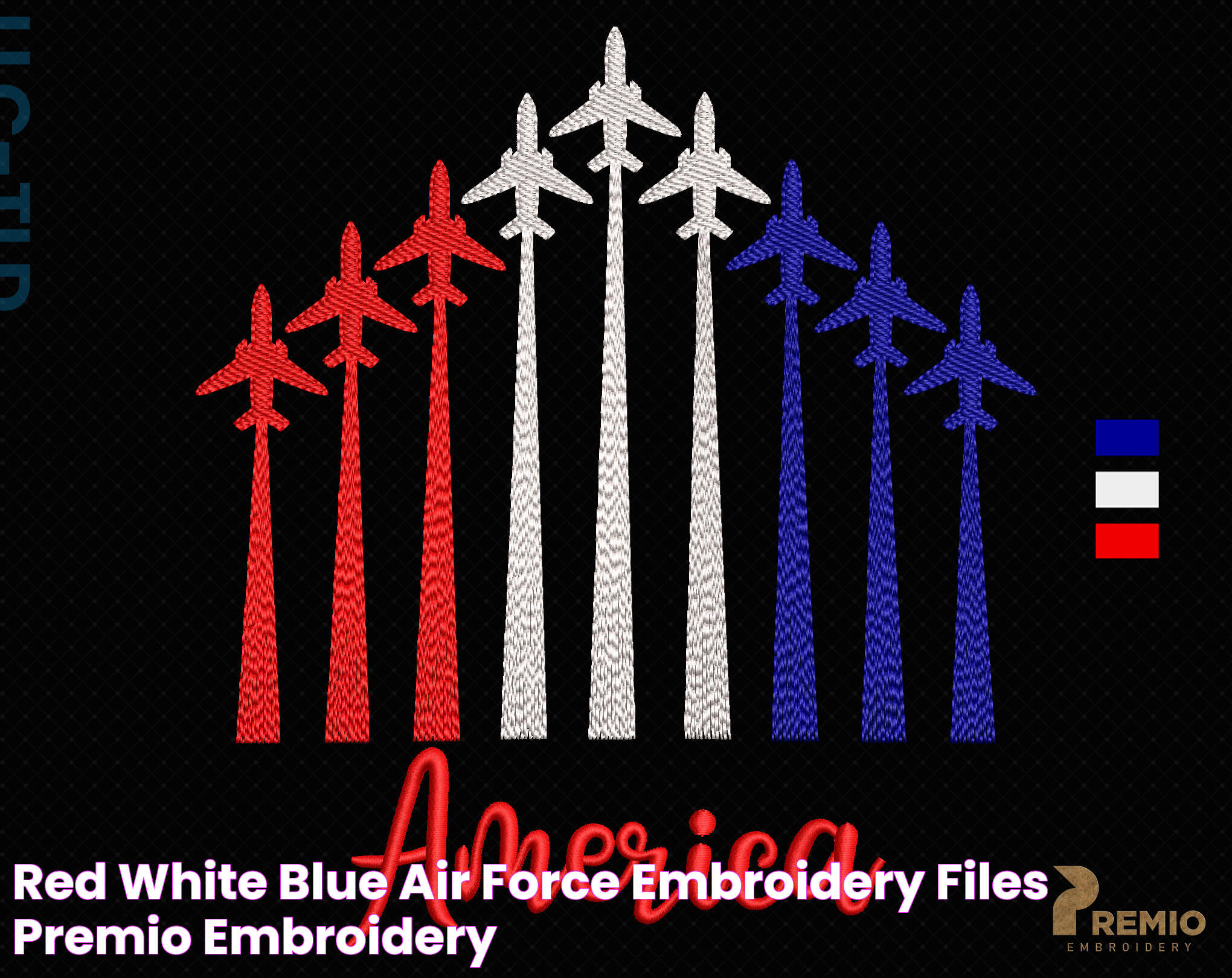 Red White Blue Air Force Embroidery Files Premio Embroidery