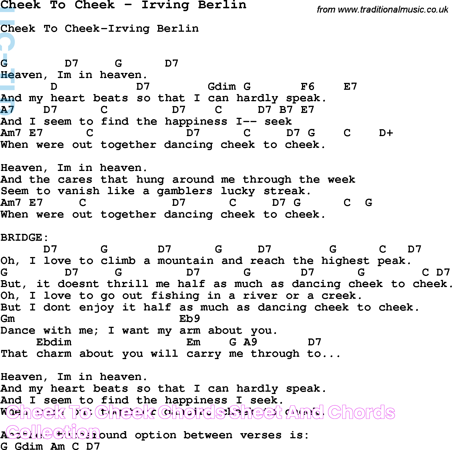 Cheek To Cheek Chords Sheet and Chords Collection